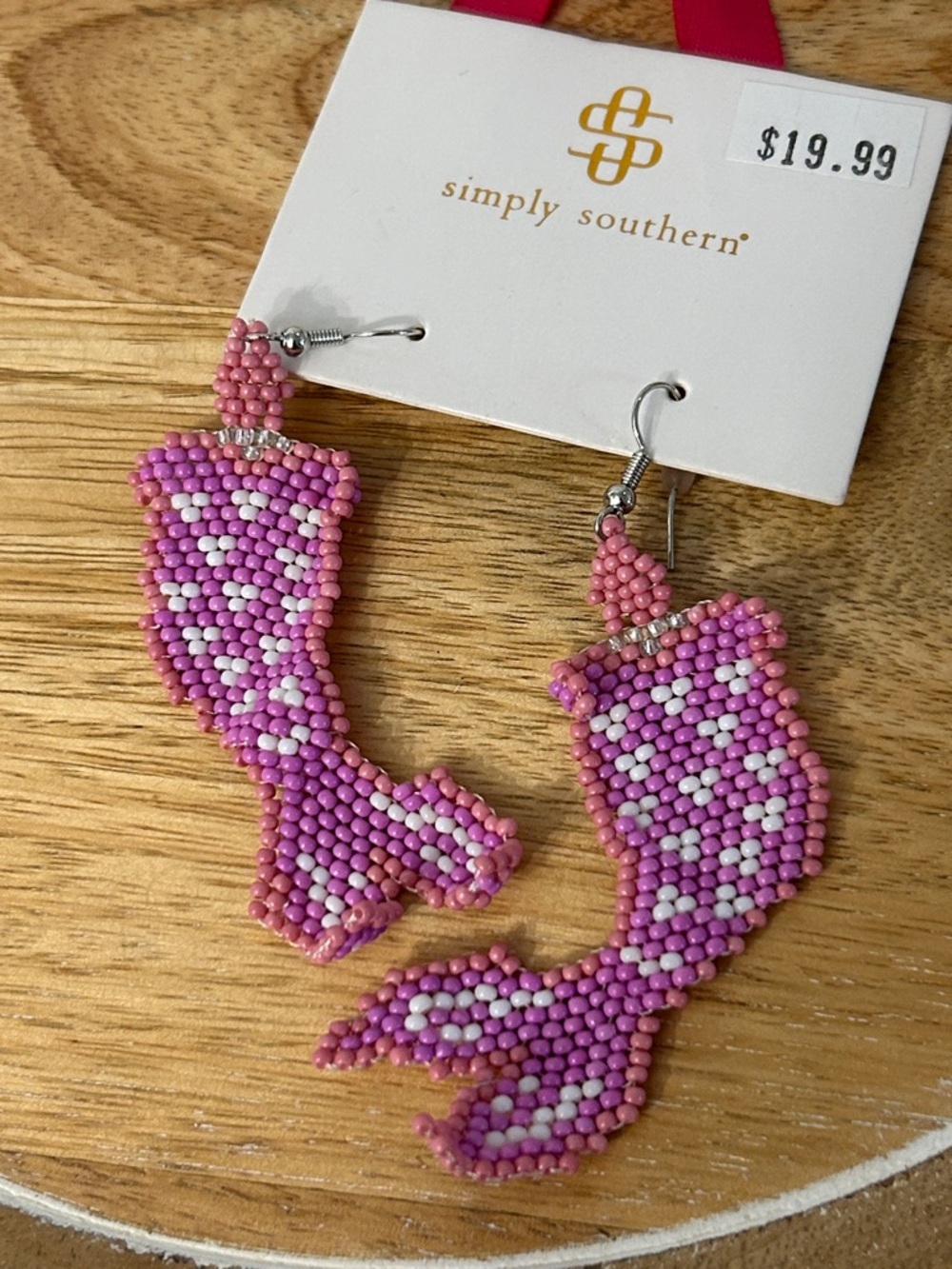 Simply Southern Pink & Light Pink Beaded Mermaid Tail Earrings NEW